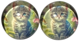 Glas flatback cabochon 12mm poesje, per 2 stuks