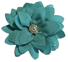 Stoffen bloem 5,5 cm aqua met pareltje