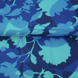 Viscose (niet rekbaar): Floral Blocking blue (Stenzo), per 25cm