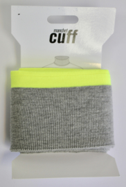 Cuff/ boordje grijs-neon geel  + lurex  135x7 cm
