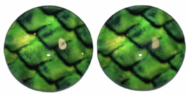 12 mm glascabochon schubben groen, per 2 stuks