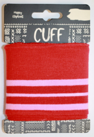 Cuff two stripes rood-roze 7x110 cm
