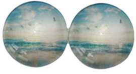 12 mm glascabochon at the beach, per 2 stuks