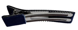 Alligator haarclipje 50x10 mm met stof bekleed; donkerblauw