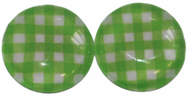 12 mm glascabochon geruit groen-wit  per 2 stuks