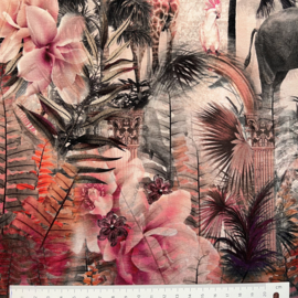 Tricot digitale print : flowers & elephants (Stenzo) per 25 cm