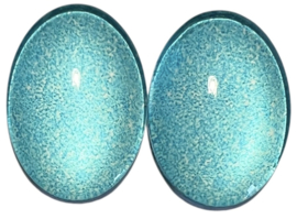 Set van 2 glas cabochons spikkels lichtblauw 18 x 25 mm