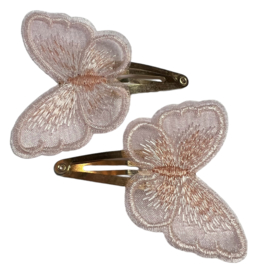 Haarclipjes 5 cm light gold met vlinder kant perzik