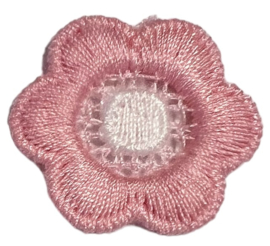 Geborduurd bloemetje 25 mm roze/wit