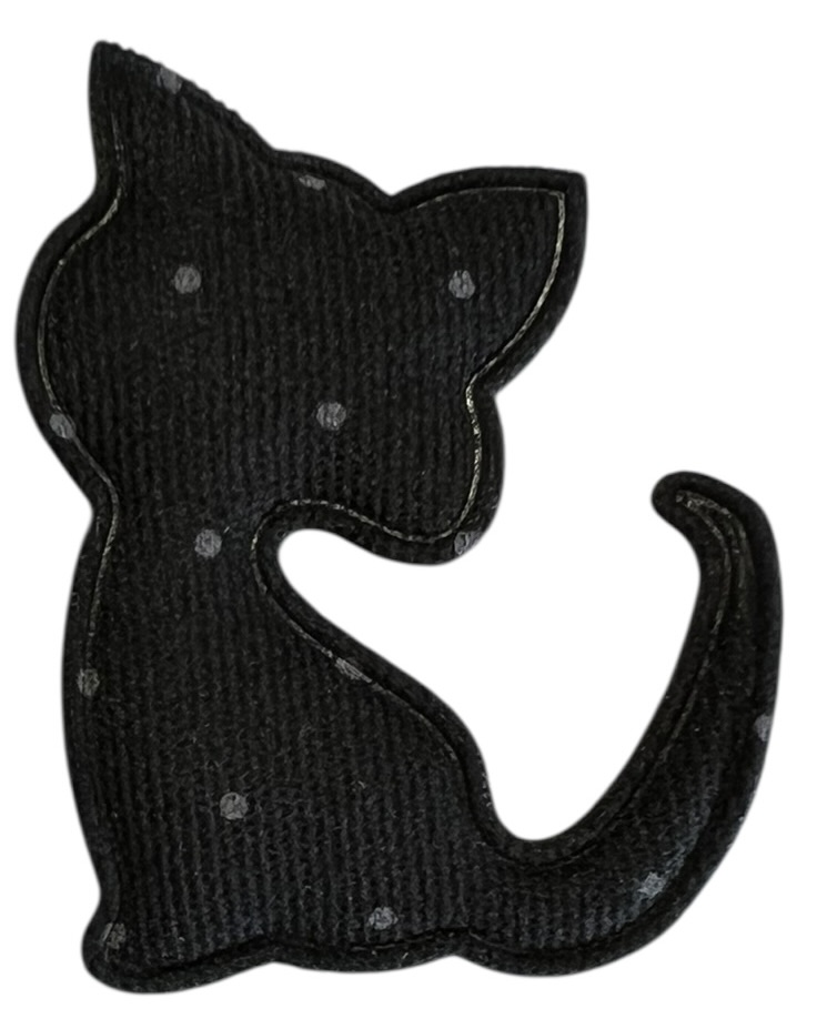 Applicatie poes zwart met kleine witte stipjes 46x35mm