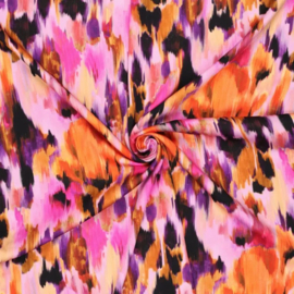 Viscose met satijnglans Floraline roze/oker/paars, per 25 cm