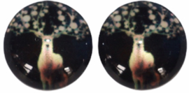 Glas flatback cabochon 12mm hert zwart, per 2 stuks