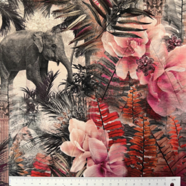 Tricot digitale print : flowers & elephants (Stenzo) per 25 cm