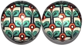 12 mm glas cabochon retro mint/rood, per 2 stuks