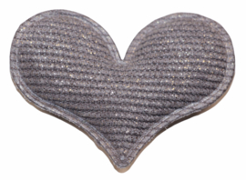 Applicatie hart met streepje en glittertje grijs 50x40 mm, per stuk