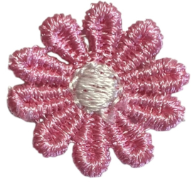 Bloemetje geborduurd roze/wit +/- 25 mm