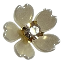 Flatback bloemetje glanzend offwhite met bling-bling 16mm