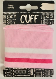 Cuff two stripes lichtroze-fuchsiaroze/offwhite 7x110 cm