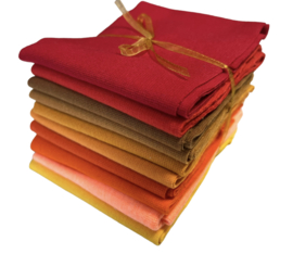 Boordstof pakketje rood/oranje/geel 8 kleuren x 15 cm (96 breed) en 2 kleuren 25 cm (70cm breed)