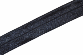 Elastisch biaisband/vouwtres marine shiny/mat 20 mm per 0,5 meter