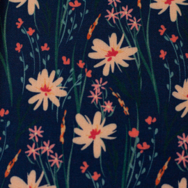 Viscose: Emmen blauw met bloemen print (Swafing), per 25 cm