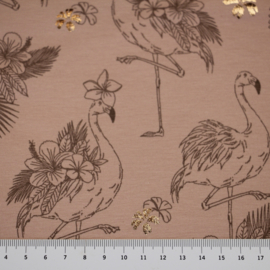 Foil print tricot: flamingo old pink (qjutie) per 25 cm