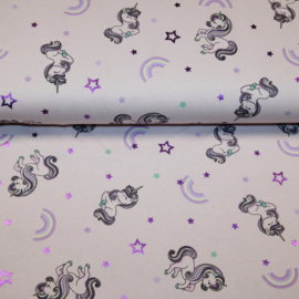 Foil print tricot: UNICORN LILAC (qjutie), per 25 cm