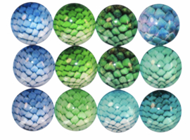 Glas cabochons 12 mm setje schubben: 12 stuks