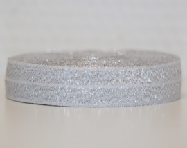 Elastisch band wit- zilver glitter 16 mm per 0,5 meter