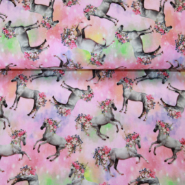Digitale print tricot: HORSES & FLOWERS, per 25 cm