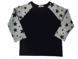 Raglan shirt black -grey- white star maat 92-134