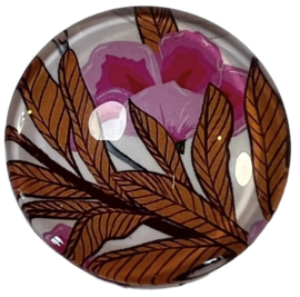 12 mm glascabochon blad met bloem roestbruin/roze, per 2 stuks