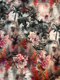Tricot digitale print : flowers & elephants (Stenzo) per 25 cm