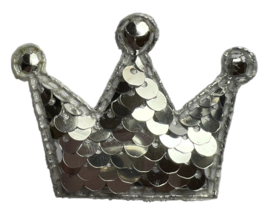 Applicatie kroon met pailletten 55x38mm zilver
