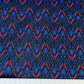 Jacquard jersey rayon: Kim zwart/kobalt/fuchsia , per 25 cm