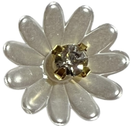 Flatback bloemetje glanzend offwhite met bling-bling 21mm