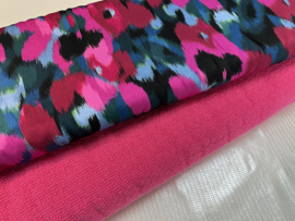 Viscose: fuchsia/blauw/petrol gevlekt (A La Ville), per 25 cm