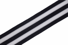 'Broek' streep: donkerblauw-wit gebreid band +/- 30mm, per 0,5 meter