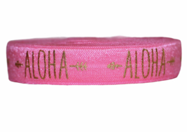 Elastisch band roze aloha tekst 16 mm: 10 meter!