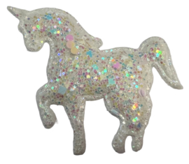 Unicorn applicatie glitter 60x55 mm wit