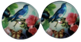 Glas cabochon 12mm vogeltje, per 2 stuks