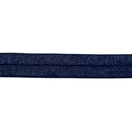 Elastisch biaisband/vouwtres marine shiny/mat 20 mm per 0,5 meter
