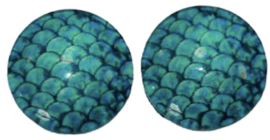 12 mm glascabochon schubben aqua, per 2 stuks