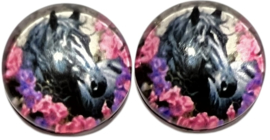 Glas cabochon 12mm: paard met bloemen roze/paars