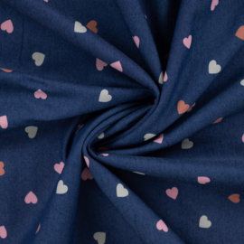 Jeans/ denim stretch met hartjes (Qjutie), per 25 cm