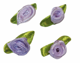 Roosjes met blad 25x15 mm lila per 4 stuks