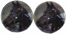 Glas flatback cabochon 12 mm paard, 2 stuks