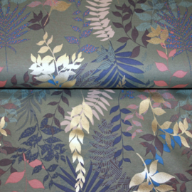 Foil print tricot: leaves khaki (qjutie) per 25 cm
