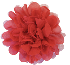 Stoffen bloem 12cm tule/chiffon rood