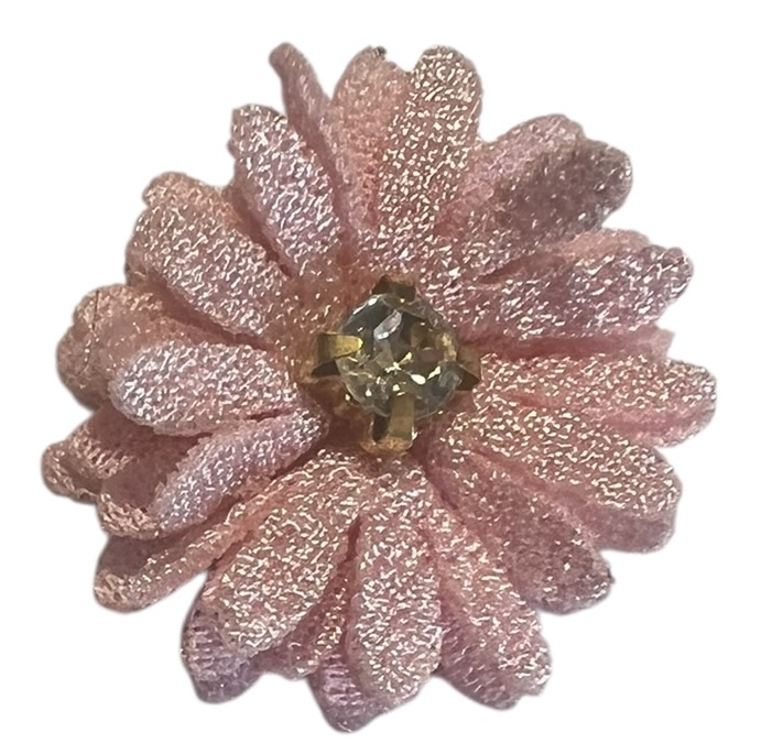 Stoffen bloemetje  25mm lichtroze met blingetje